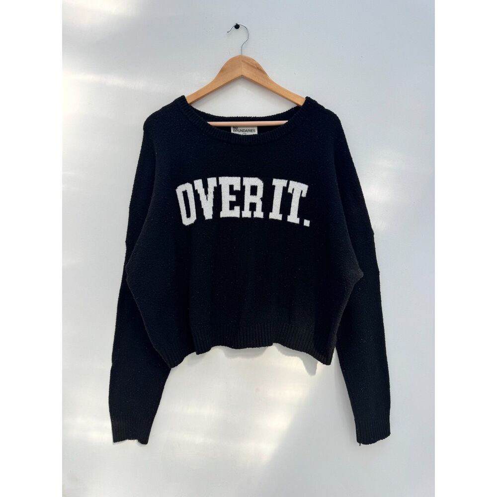 No Boundaries "Over It" Black Crewneck Graphic Sweater Size L